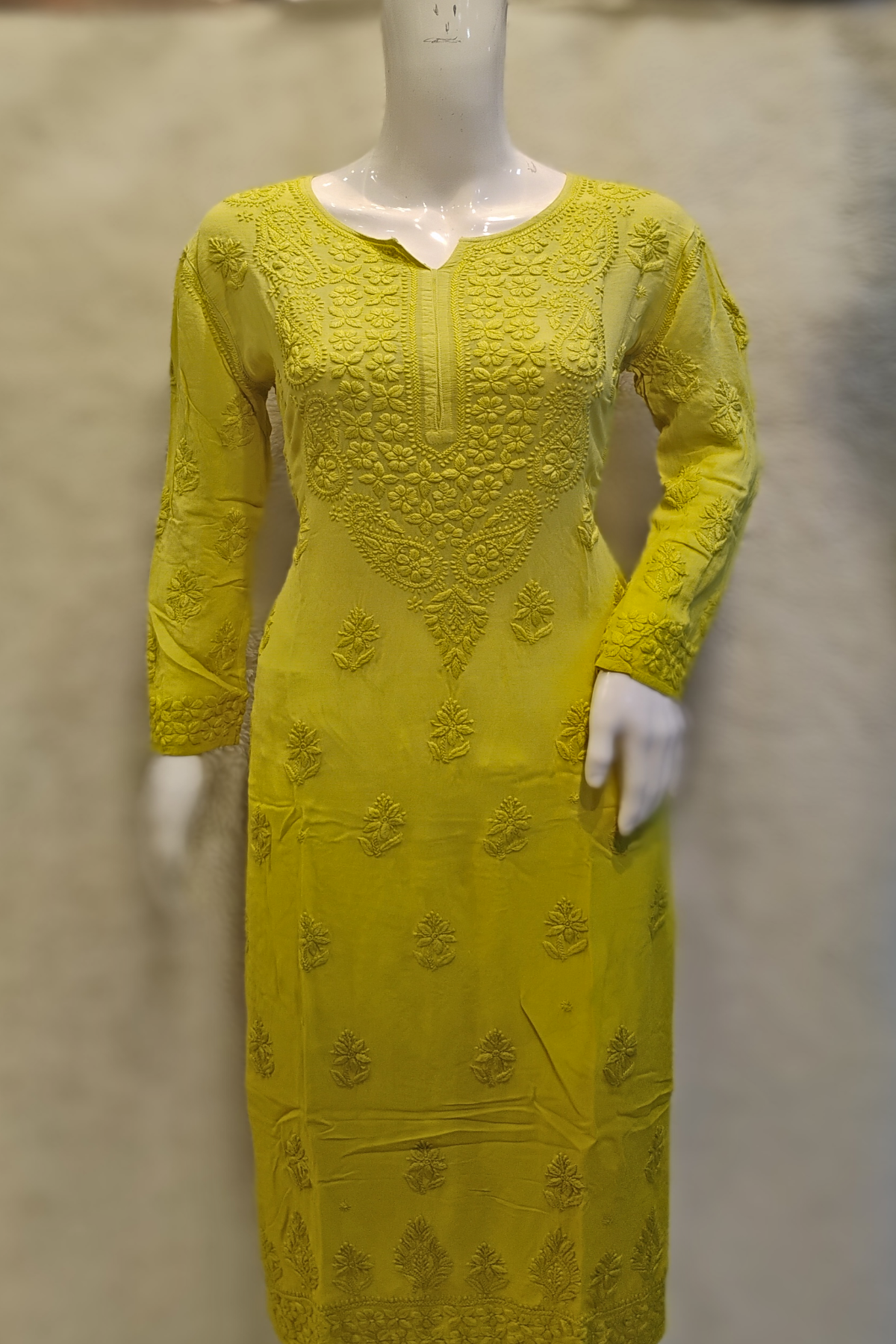 3D Chikankari Lucknowi Kurti Pist Green